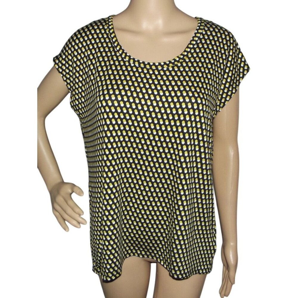 Michael Kors Blouse Womens Small black yellow white Hi Lo viscose cap sleeve